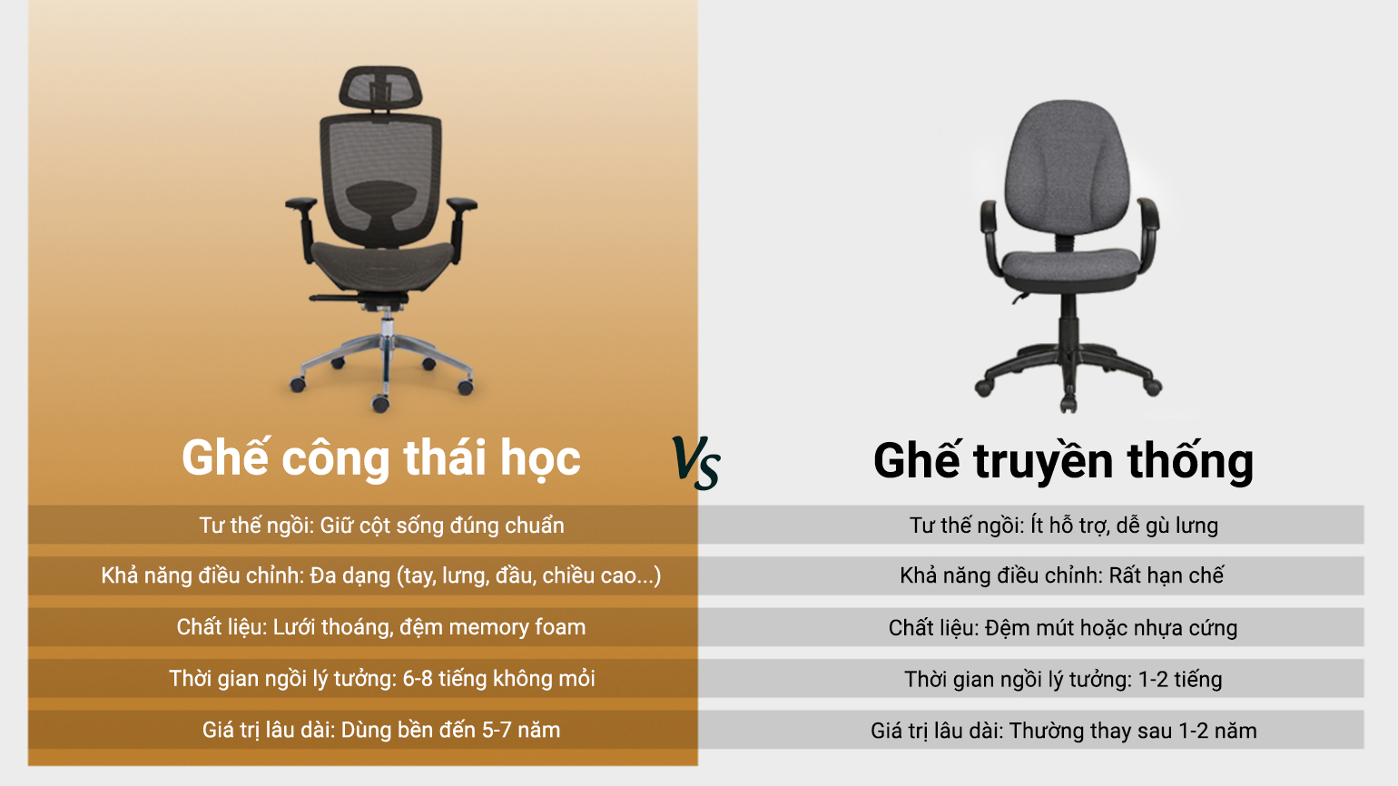 Ghế công thái học vs Ghế truyền thống – Lợi ích thật sự là gì?