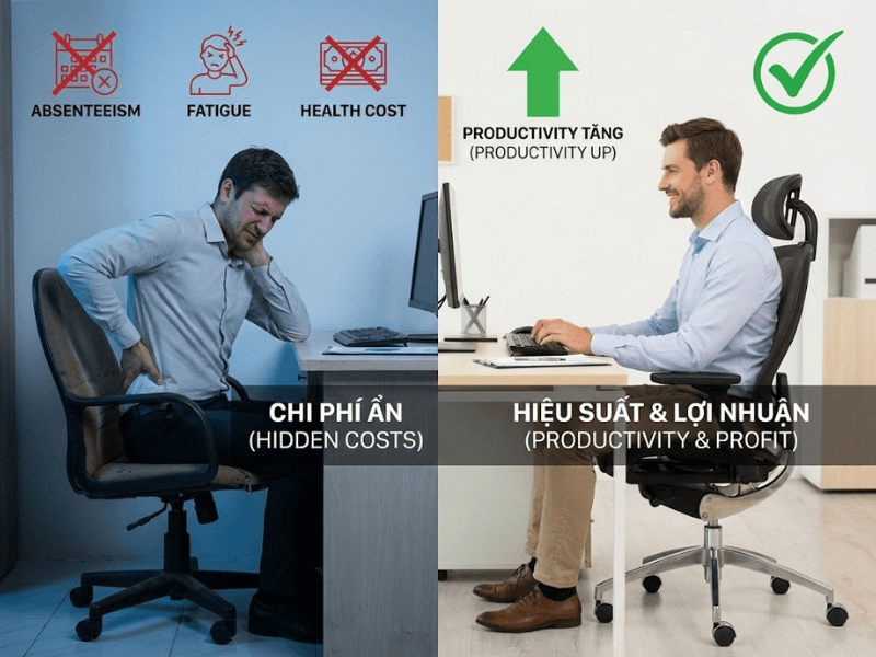 Ghế công thái học giúp tối ưu lợi nhuận doanh nghiệp