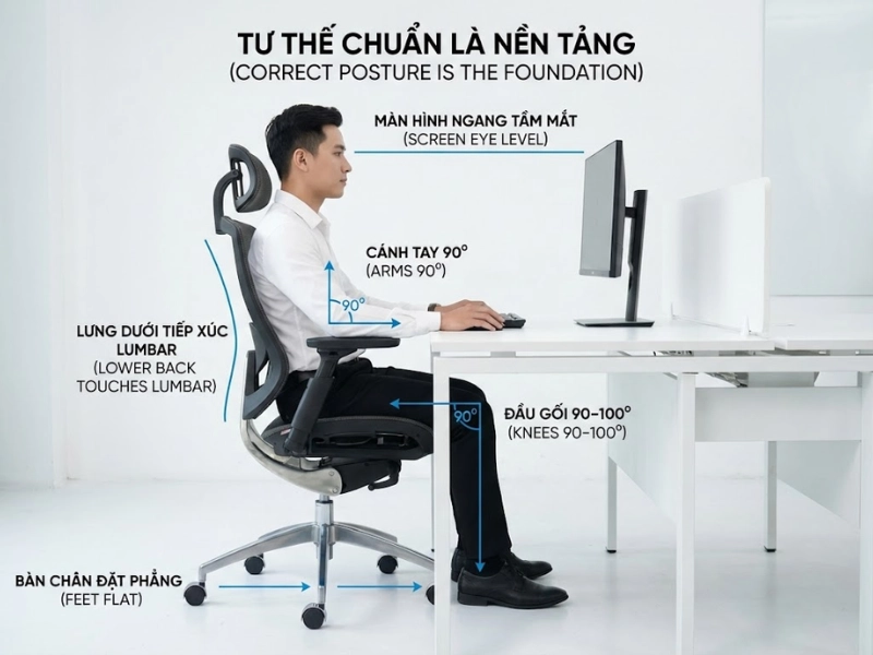 Nguyên tắc tư thế ngồi chuẩn là nền tảng điều chỉnh hiệu quả