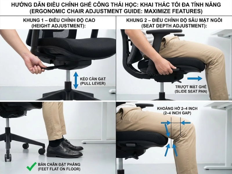 Hướng dẫn sử dụng các tính năng cơ bản của ghế công thái học