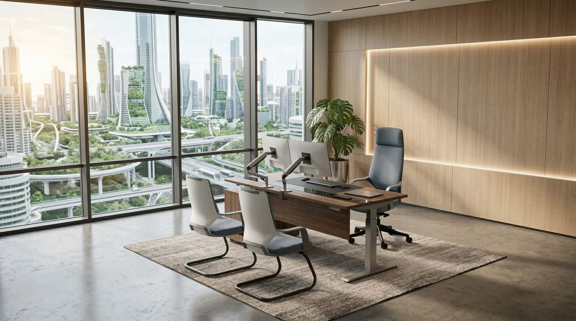 Minimalist Powder-Coated Steel Leg Desk + Premium Ergonomic Chair