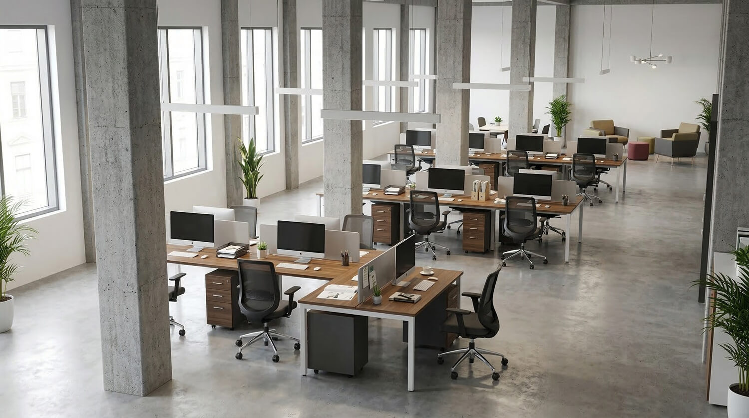 Bố trí cụm bàn làm việc 4 người so le