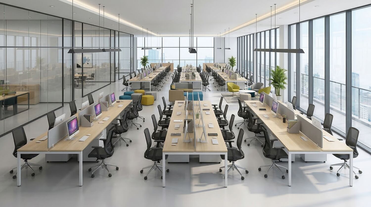 Cách bố trí cụm bàn dài trong không gian văn phòng