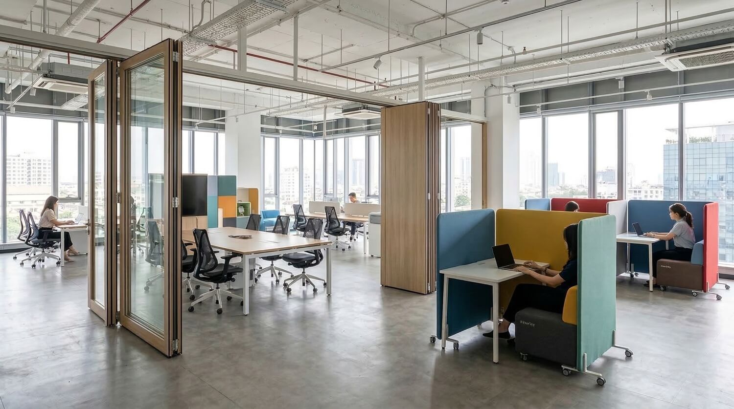 Office Workstations with Partitions for Creative, Marketing & Media Teams