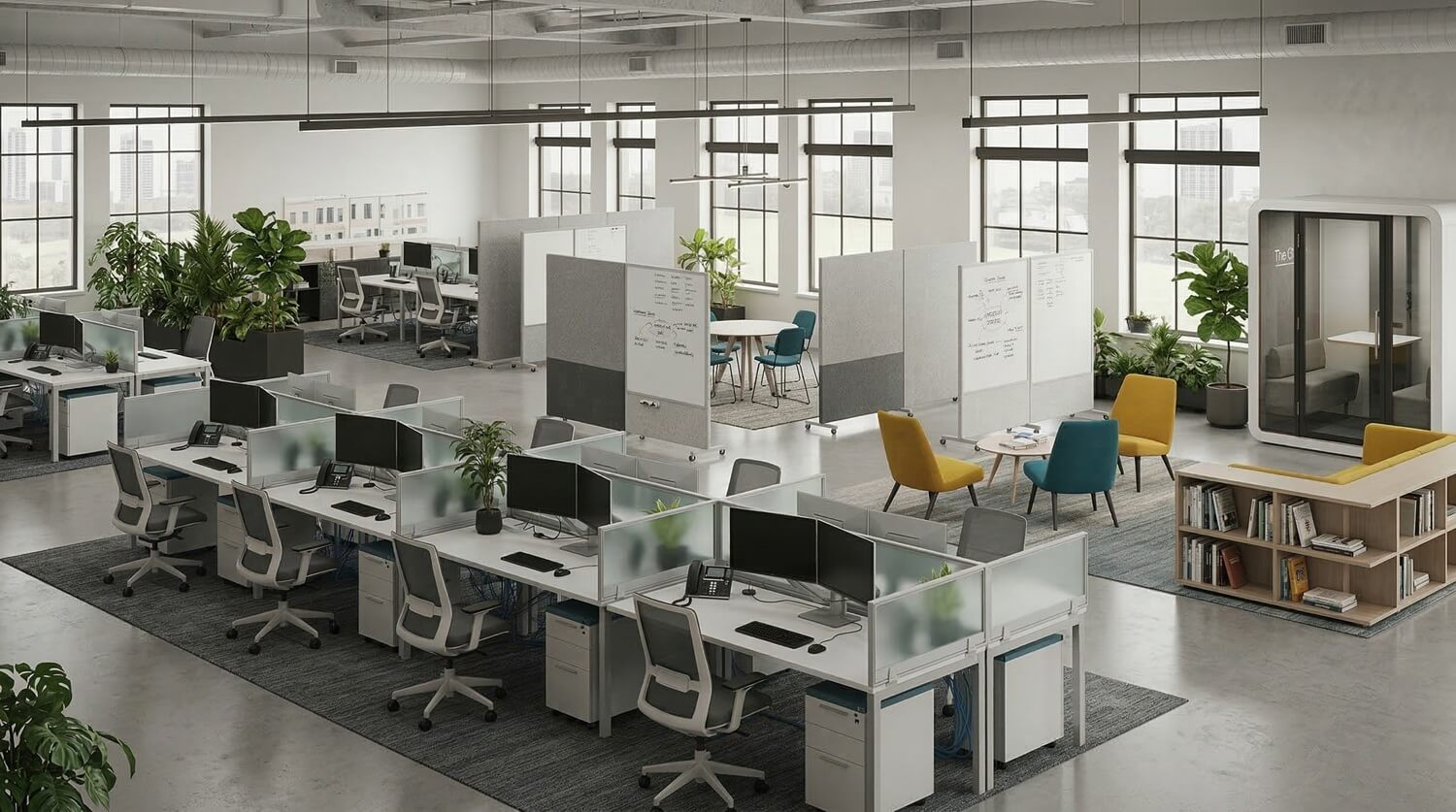 Office Workstations with Partitions for Management & Operations